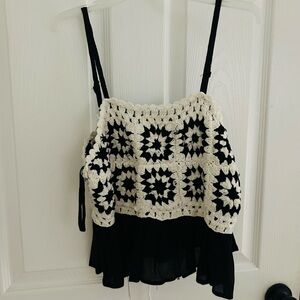 Rebellion Black and Cream Crochet Camisole